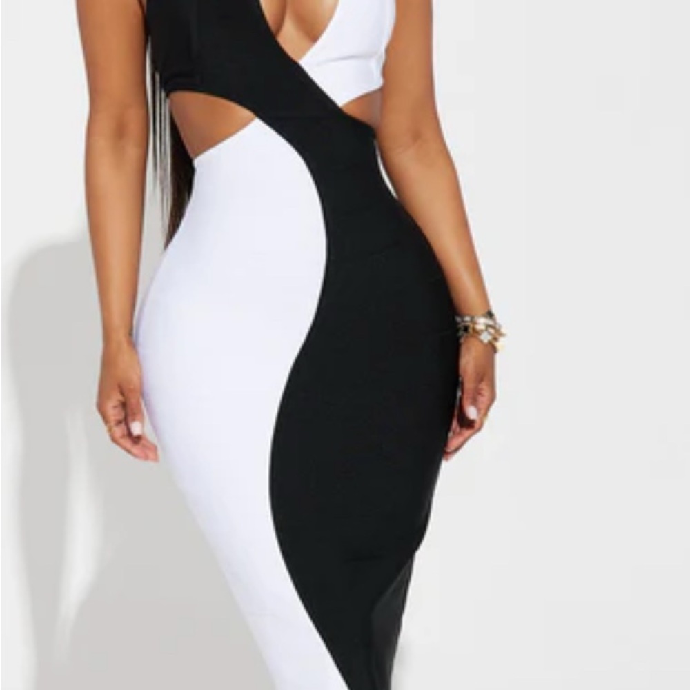 Fashion Nova Asymmetrical Black and White Dress